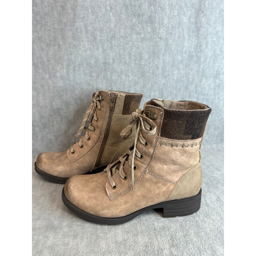 Earth Origins Womens 8M Tan Leather Lace Up Side Zip Combat‎ Ankle Boots - Picture 13 of 14